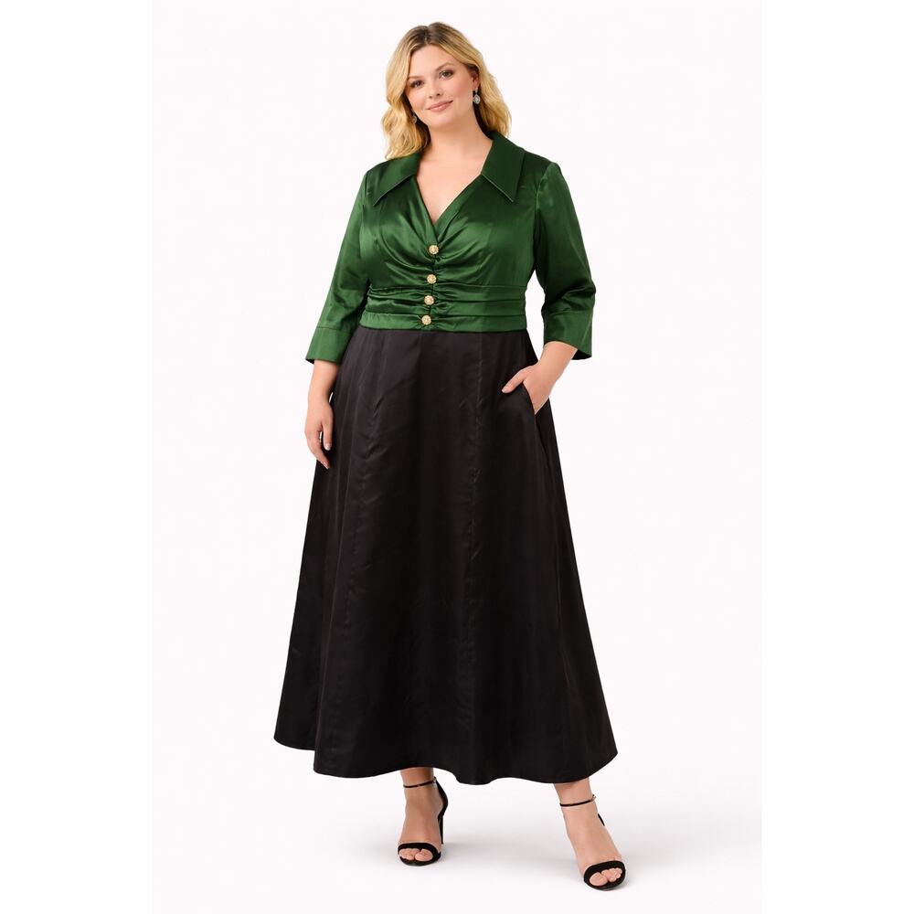 1980s J.R. Nites emerald green & black evening dress size 18W